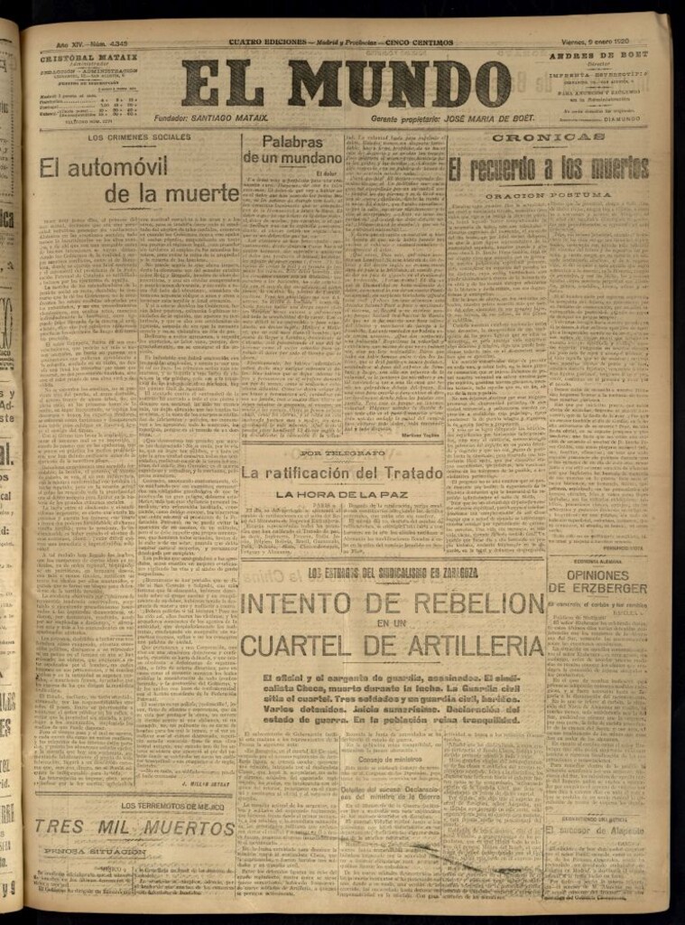 Miniatura de El Mundo del 9 de enero de 1920 (edición de provincias)