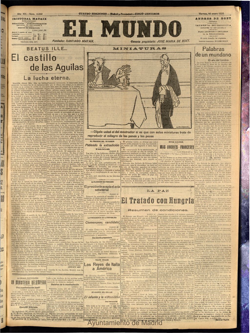 Miniatura de El Mundo del 16 de enero de 1920 (edición de provincias)