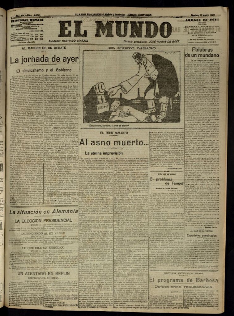 Miniatura de El Mundo del 27 de enero de 1920 (edición de provincias)