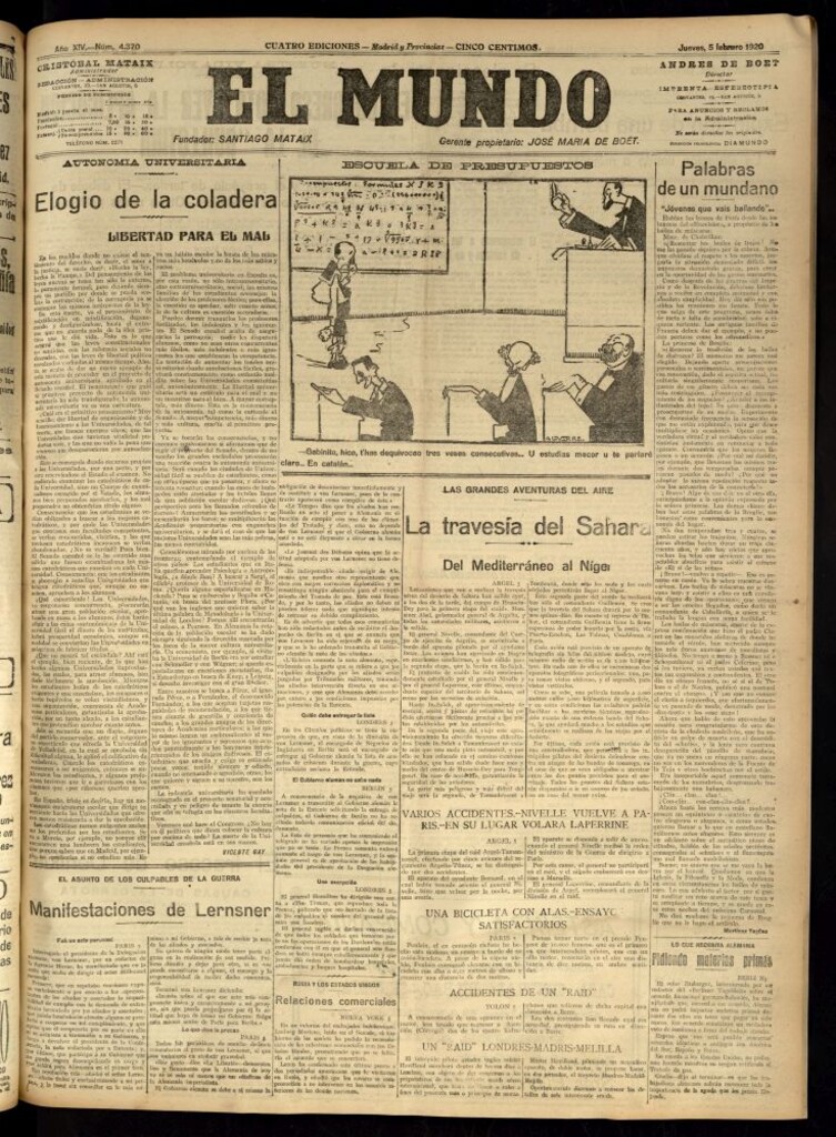 Miniatura de El Mundo del 5 de febrero de 1920 (edición de provincias)