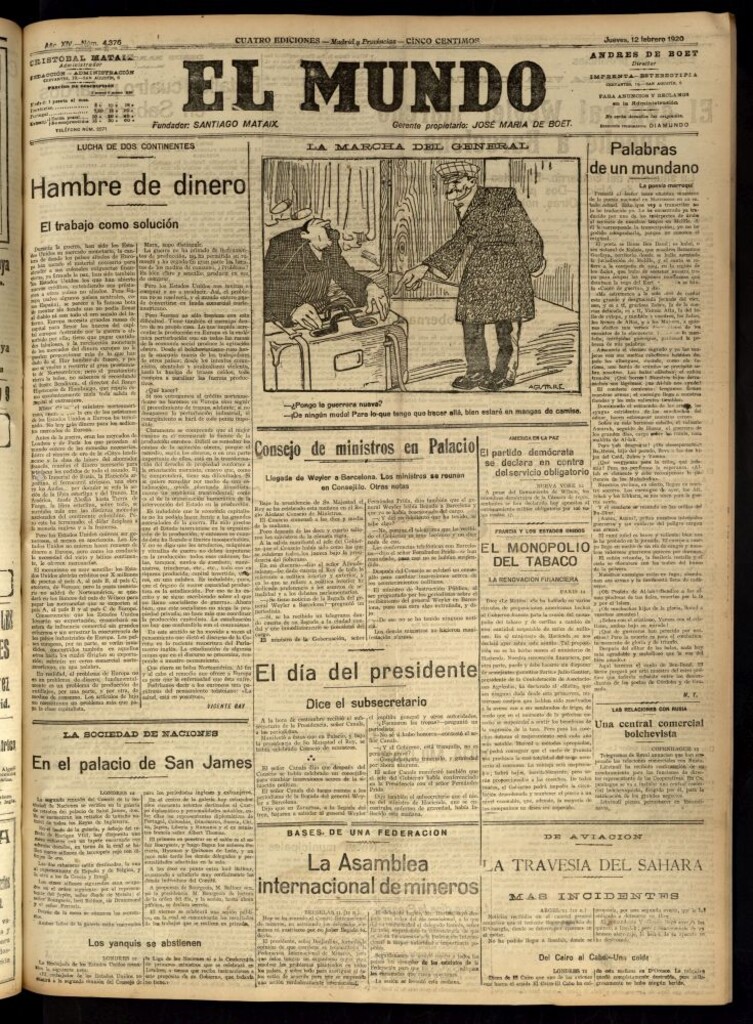 Miniatura de El Mundo del 12 de febrero de 1920 (edición de provincias)