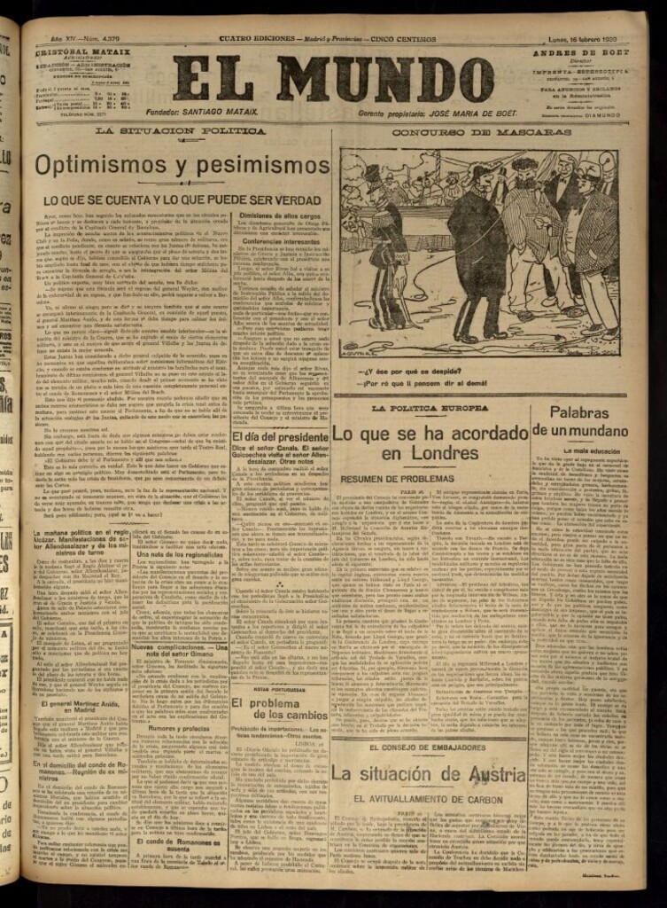 Miniatura de El Mundo del 16 de febrero de 1920 (edición de provincias)
