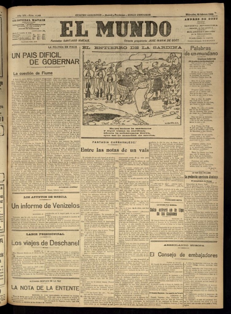 Miniatura de El Mundo del 18 de febrero de 1920 (edición de provincias)