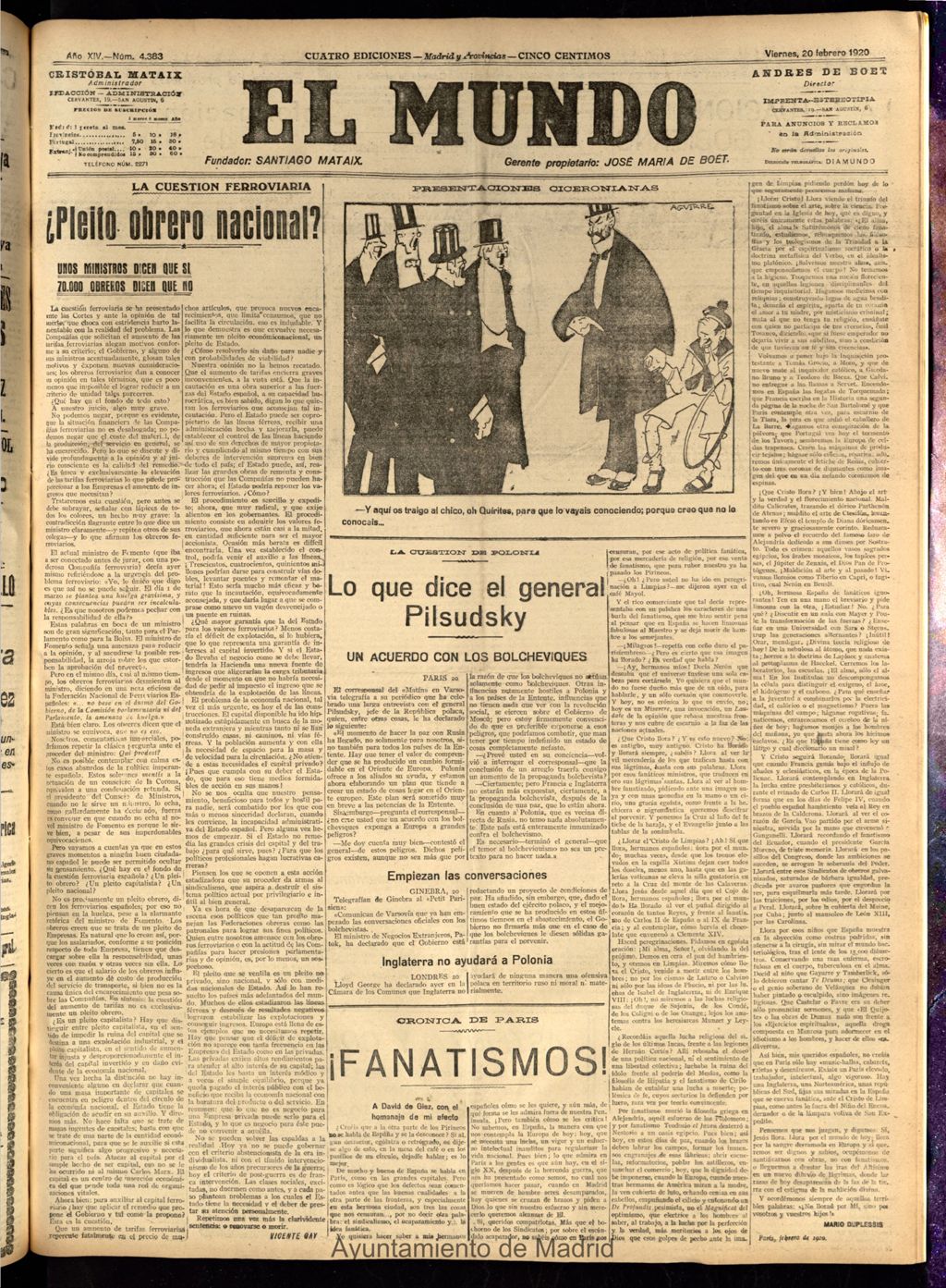 Miniatura de El Mundo del 20 de febrero de 1920 (edición de provincias)