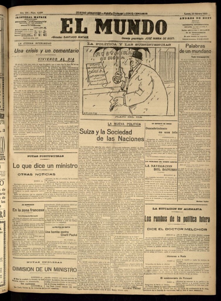 Miniatura de El Mundo del 23 de febrero de 1920 (edición de provincias)