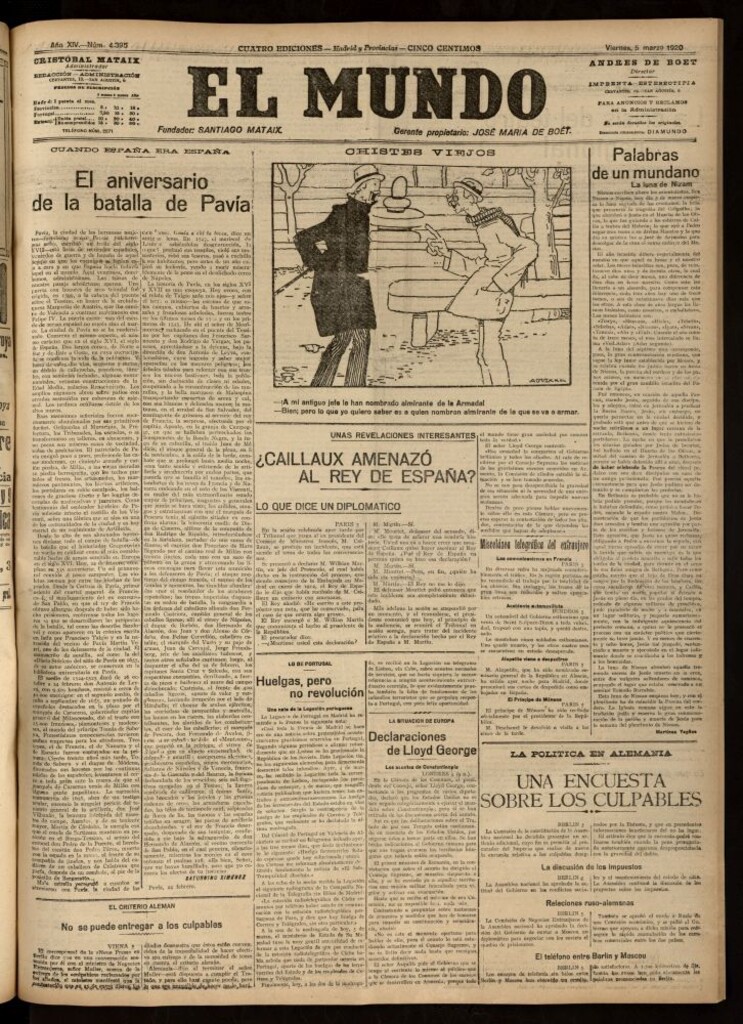 Miniatura de El Mundo del 5 de marzo de 1920 (edición de provincias)