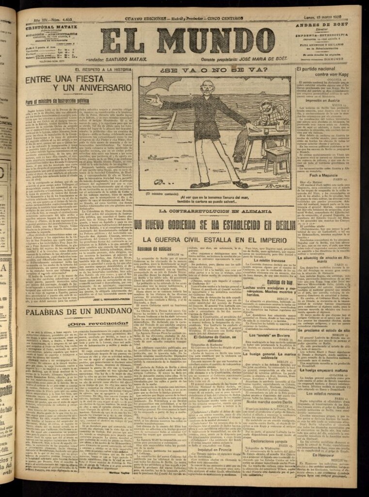 Miniatura de El Mundo del 15 de marzo de 1920 (edición de provincias)