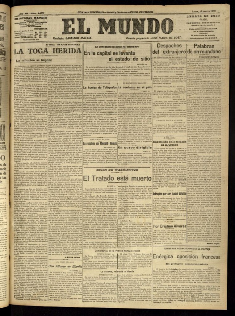 Miniatura de El Mundo del 22 de marzo de 1920 (edición de provincias)