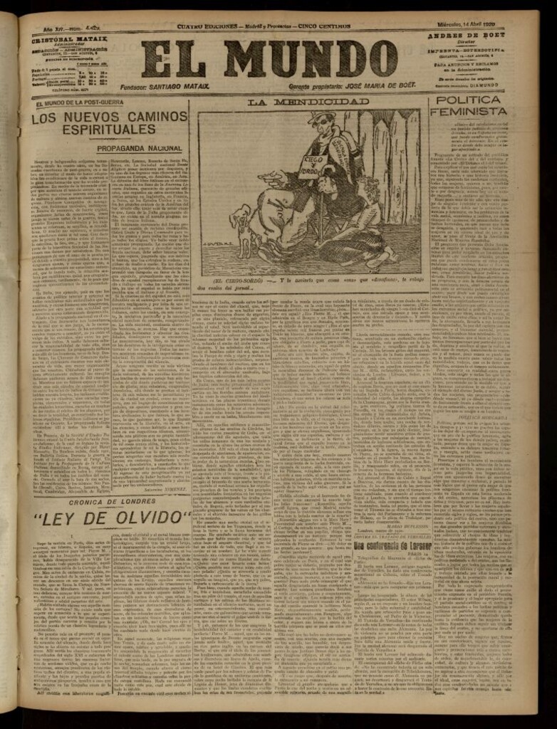 Miniatura de El Mundo del 14 de abril de 1920 (edición de provincias)