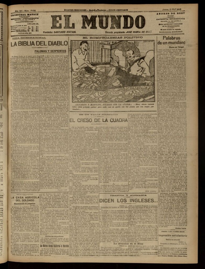 Miniatura de El Mundo del 15 de abril de 1920 (edición de provincias)