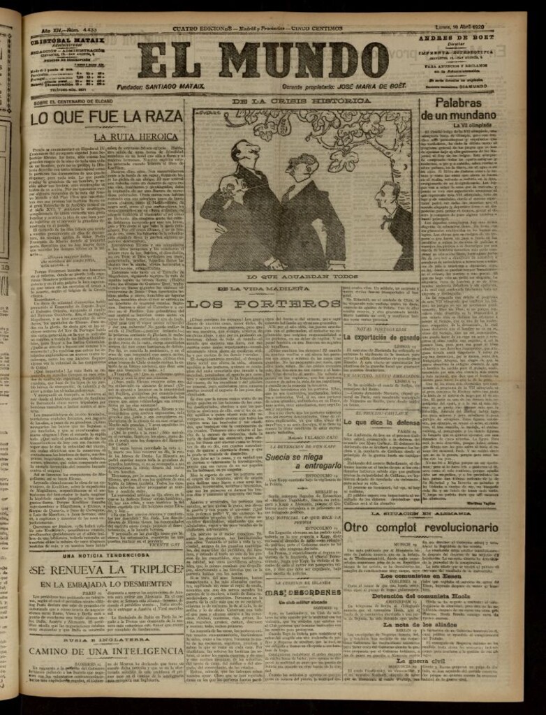 Miniatura de El Mundo del 19 de abril de 1920 (edición de provincias)