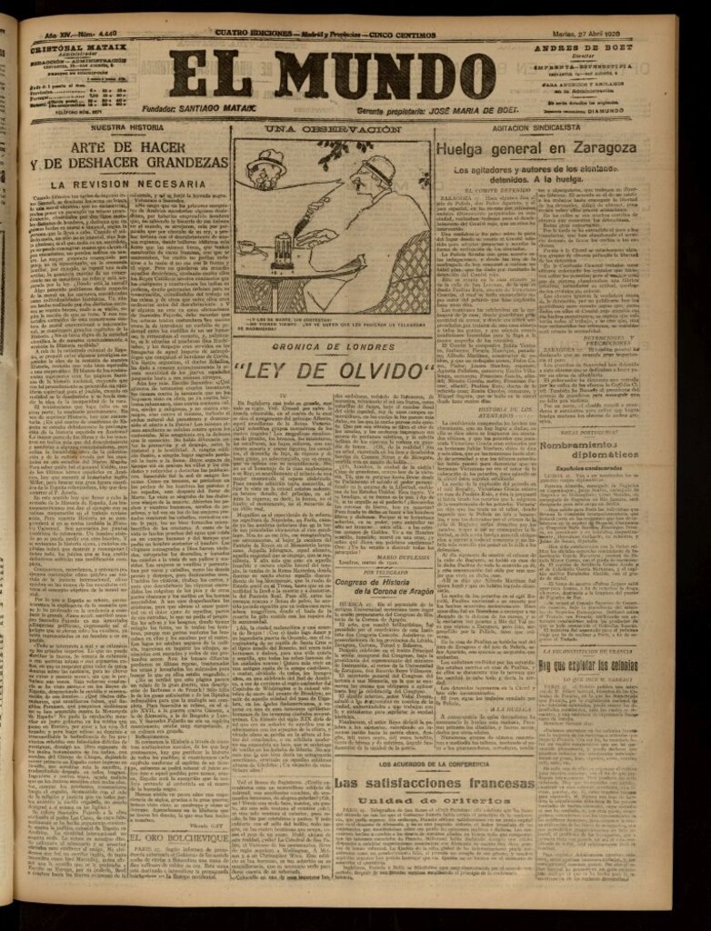 Miniatura de El Mundo del 27 de abril de 1920 (edición de provincias)
