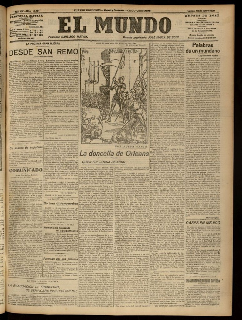 Miniatura de El Mundo del 10 de mayo de 1920 (edición de provincias)