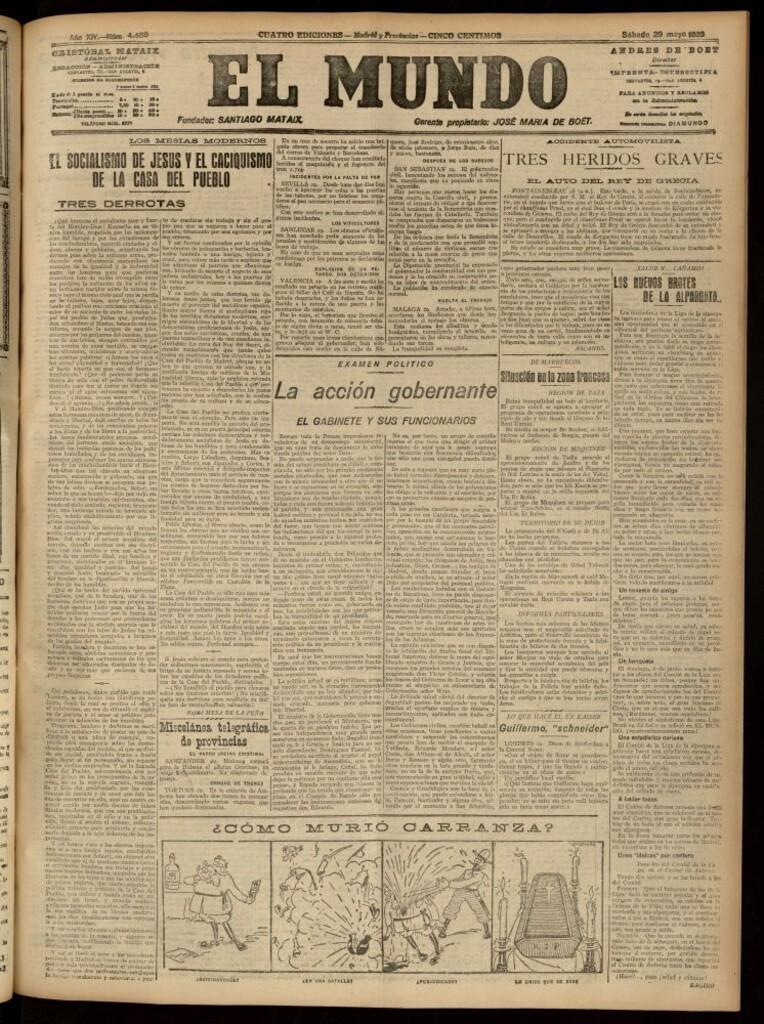 Miniatura de El Mundo del 29 de mayo de 1920 (edición de provincias)