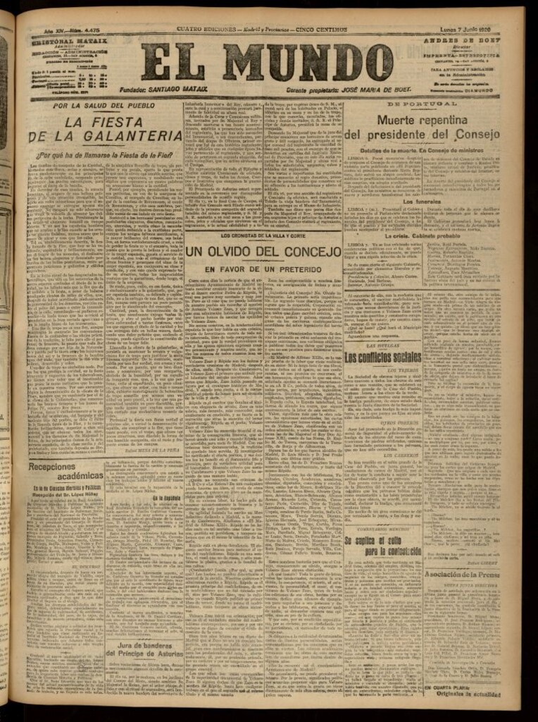 Miniatura de El Mundo del 7 de junio de 1920 (edición de provincias)