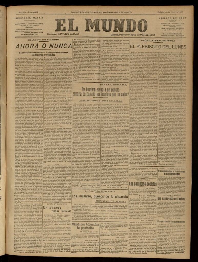 Miniatura de El Mundo del 26 de junio de 1920 (edición de provincias)