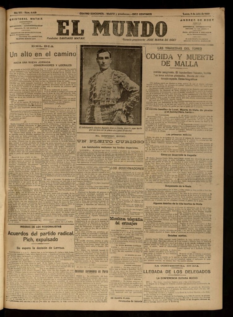 Miniatura de El Mundo del 5 de julio de 1920 (edición de provincias)