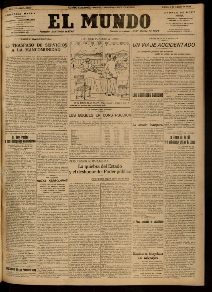 Miniatura de El Mundo del 2 de agosto de 1920 (edición de provincias)