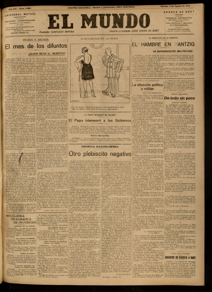 Miniatura de El Mundo del 3 de agosto de 1920 (edición de provincias)