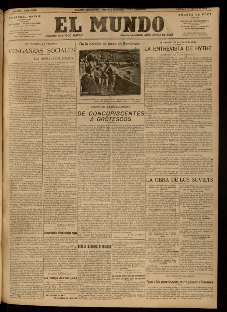 Miniatura de El Mundo del 9 de agosto de 1920 (edición de provincias)