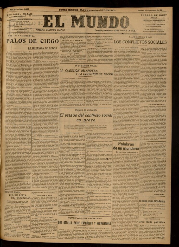 Miniatura de El Mundo del 17 de agosto de 1920 (edición de provincias)