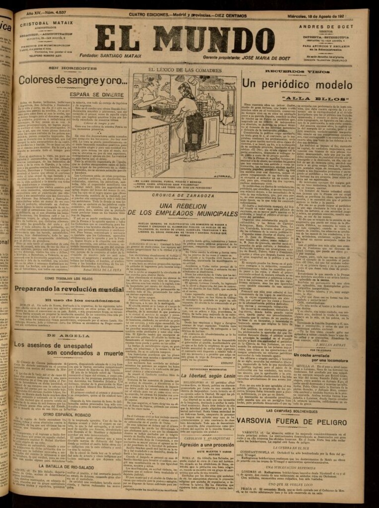 Miniatura de El Mundo del 18 de agosto de 1920 (edición de provincias)