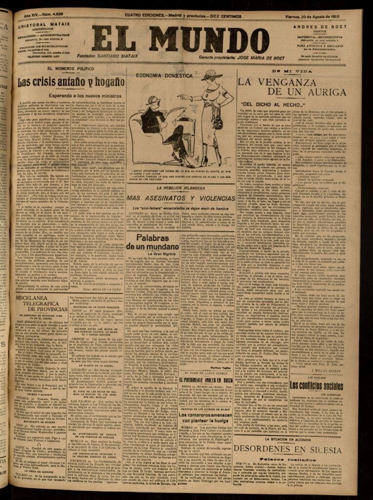Miniatura de El Mundo del 20 de agosto de 1920 (edición de provincias)