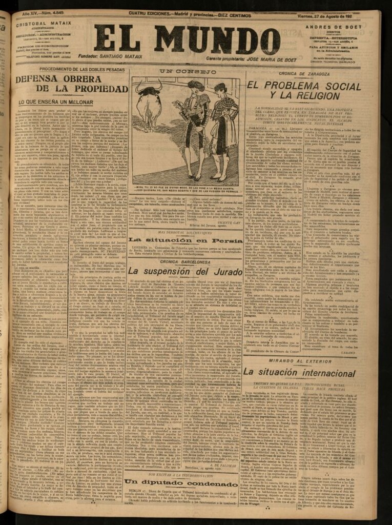 Miniatura de El Mundo del 27 de agosto de 1920 (edición de provincias)