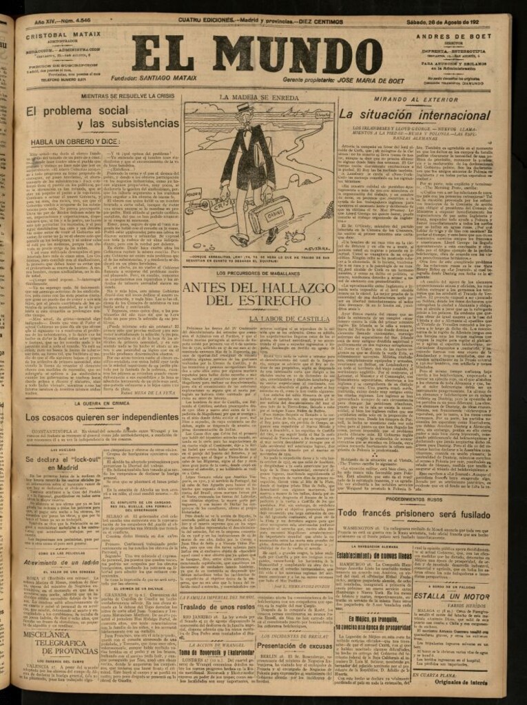 Miniatura de El Mundo del 28 de agosto de 1920 (edición de provincias)