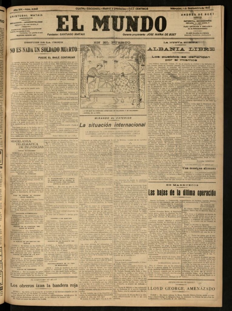 Miniatura de El Mundo del 1 de septiembre de 1920 (edición de provincias)