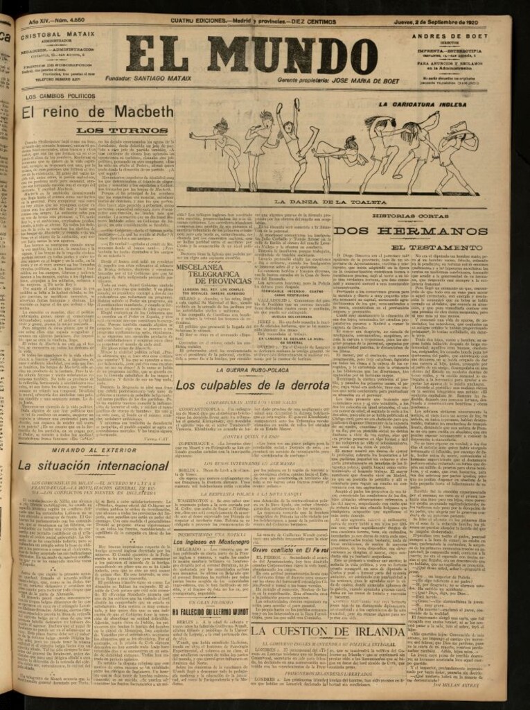 Miniatura de El Mundo del 2 de septiembre de 1920 (edición de provincias)