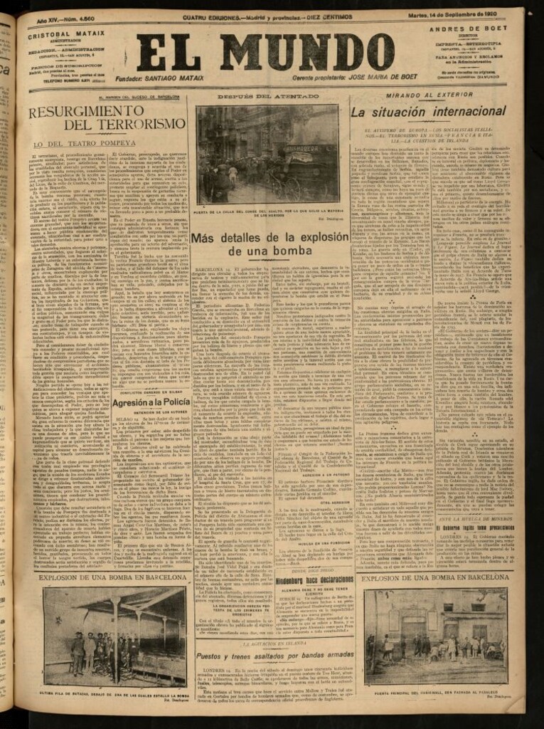 Miniatura de El Mundo del 14 de septiembre de 1920 (edición de provincias)