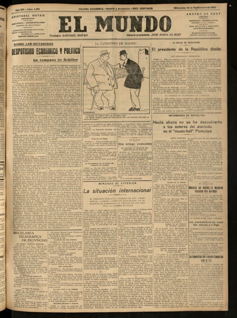 Miniatura de El Mundo del 15 de septiembre de 1920 (edición de provincias)