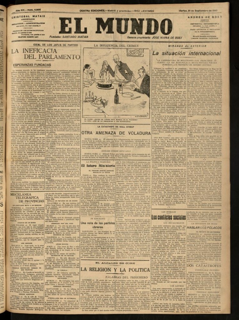 Miniatura de El Mundo del 21 de septiembre de 1920 (edición de provincias)