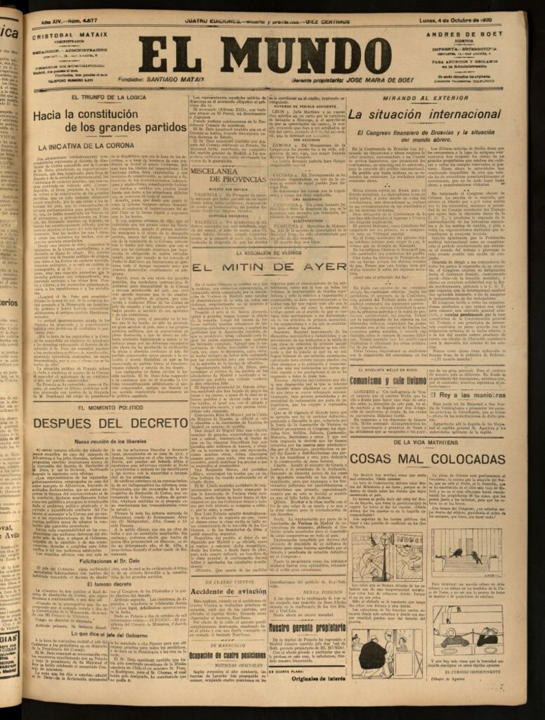 Miniatura de El Mundo del 4 de octubre de 1920 (edición de provincias)