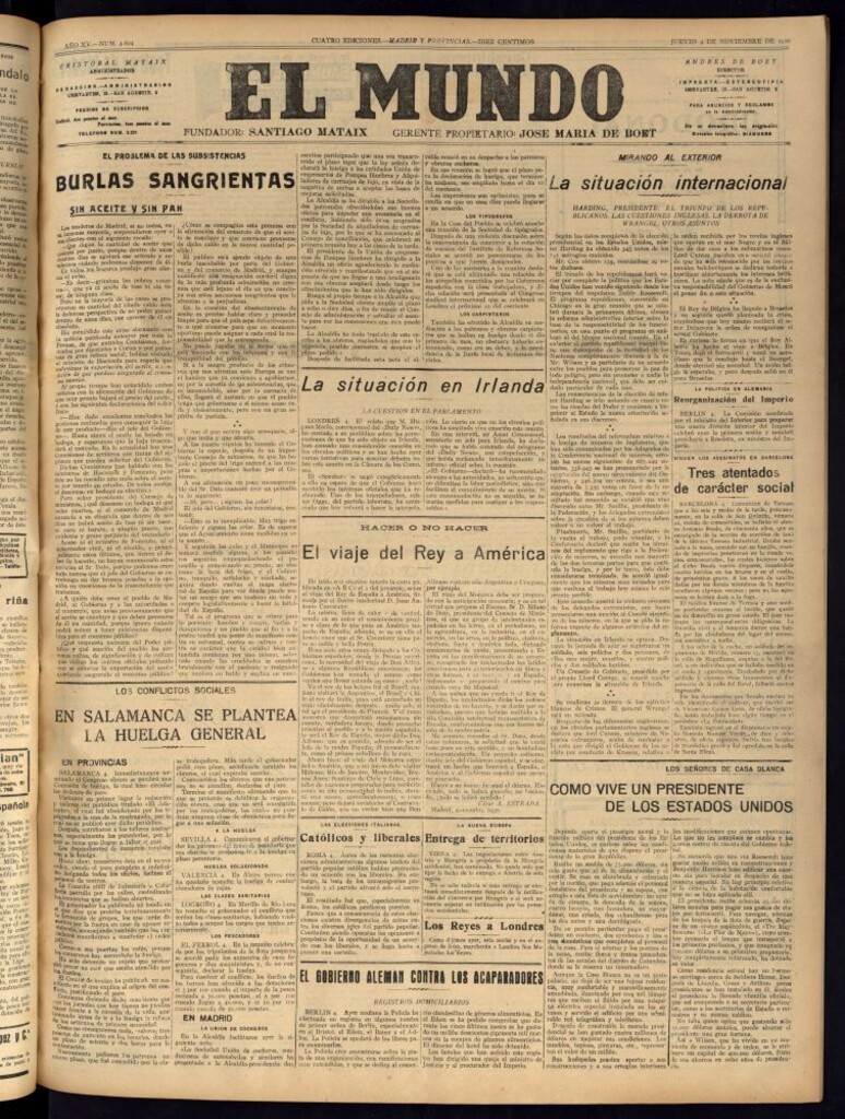 Miniatura de El Mundo del 4 de noviembre de 1920 (edición de provincias)