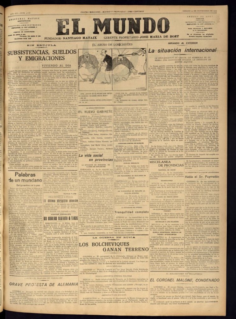 Miniatura de El Mundo del 20 de noviembre de 1920 (edición de provincias)