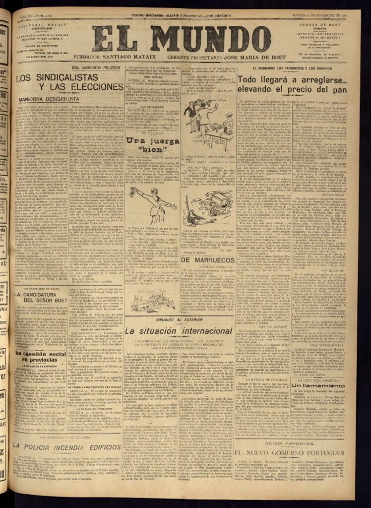 Miniatura de El Mundo del 30 de noviembre de 1920 (edición de provincias)