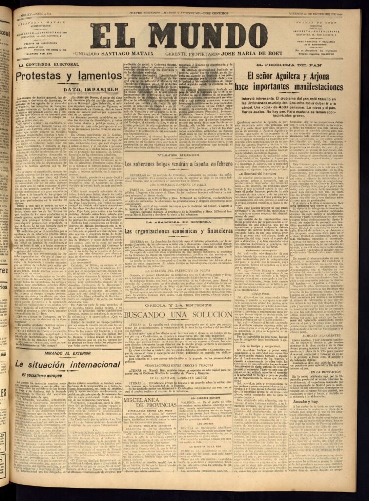 Miniatura de El Mundo del 10 de diciembre de 1920 (edición de provincias)