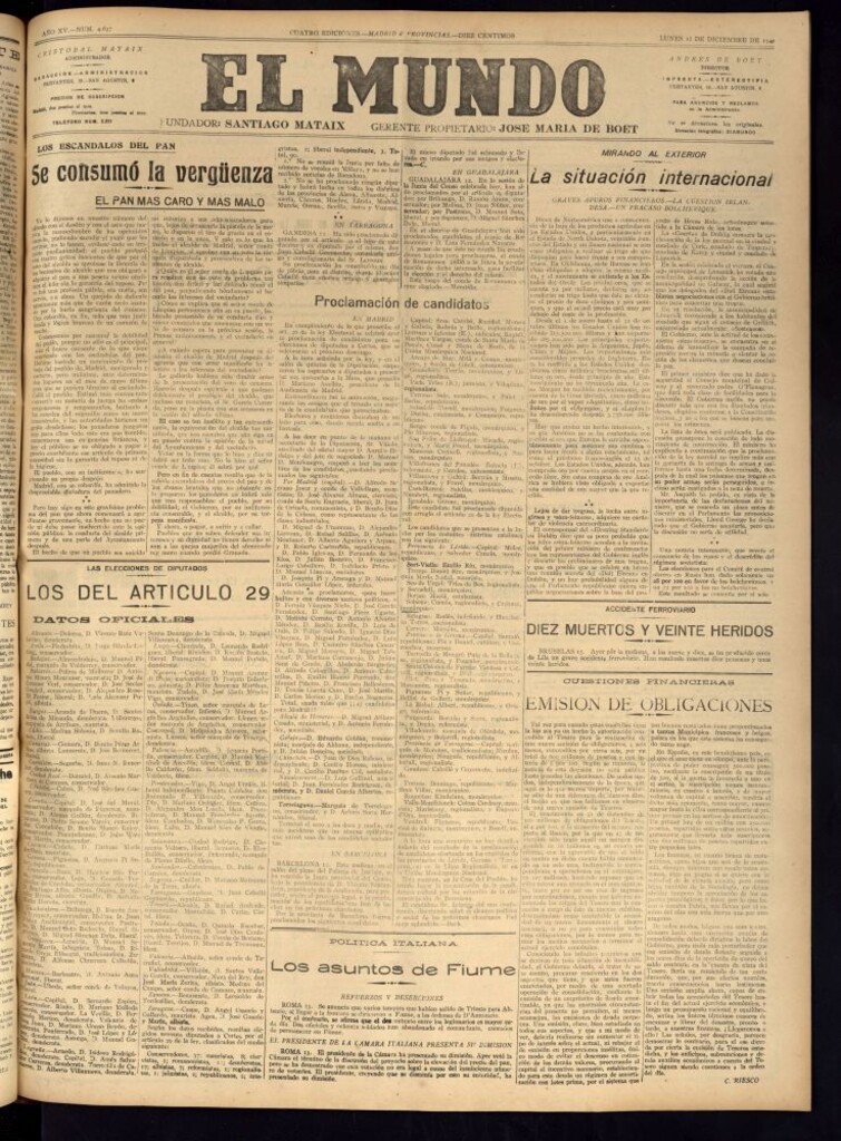 Miniatura de El Mundo del 13 de diciembre de 1920 (edición de provincias)