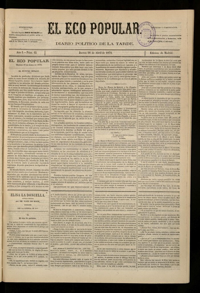 Miniatura de El Eco Popular del 18 de abril de 1872