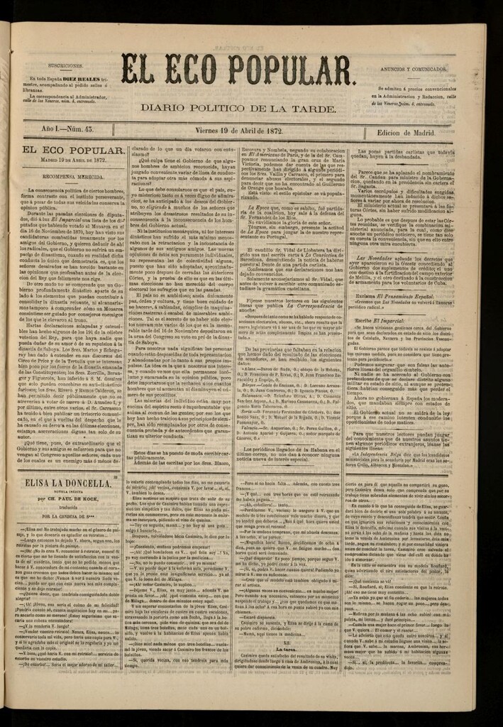 Miniatura de El Eco Popular del 19 de abril de 1872