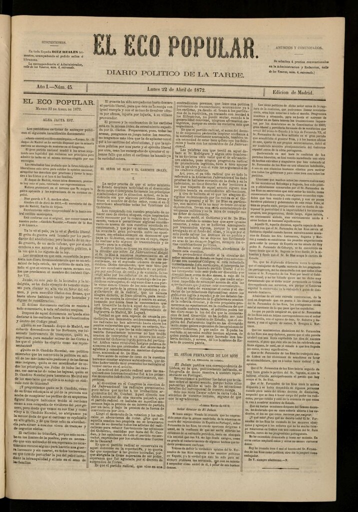Miniatura de El Eco Popular del 22 de abril de 1872