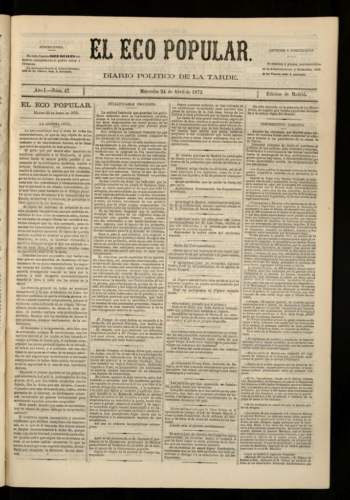 Miniatura de El Eco Popular del 24 de abril de 1872