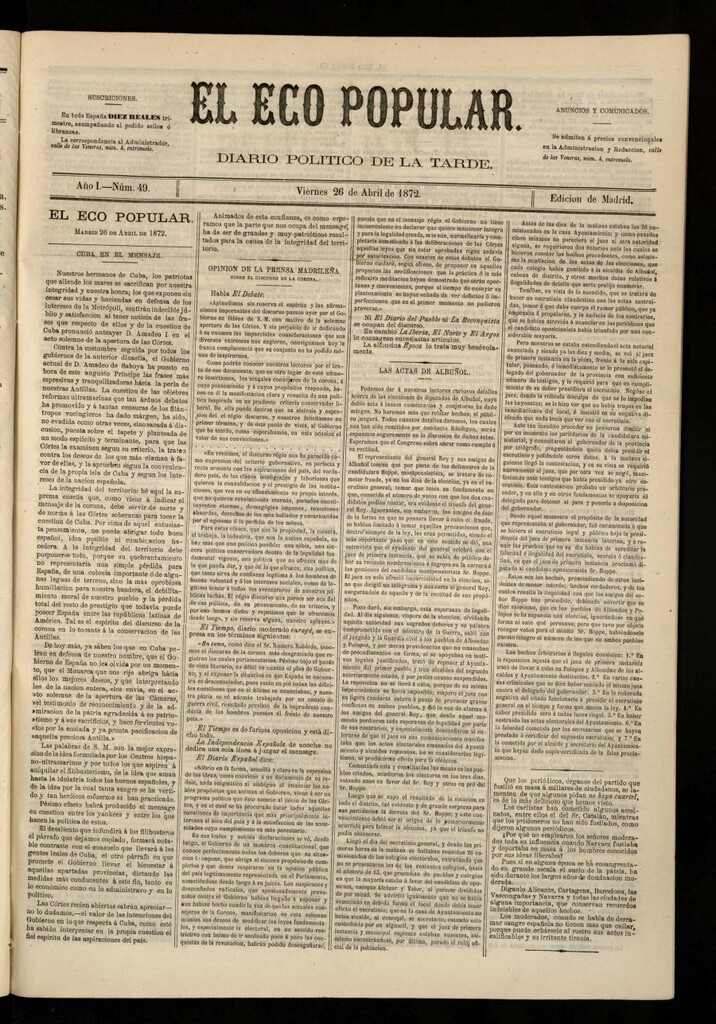 Miniatura de El Eco Popular del 26 de abril de 1872