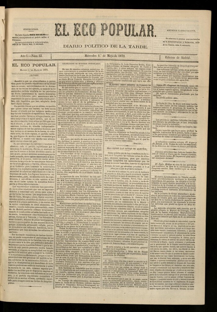 Miniatura de El Eco Popular del 1 de mayo de 1872