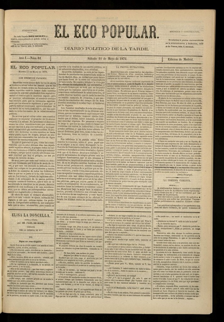 Miniatura de El Eco Popular del 11 de mayo de 1872