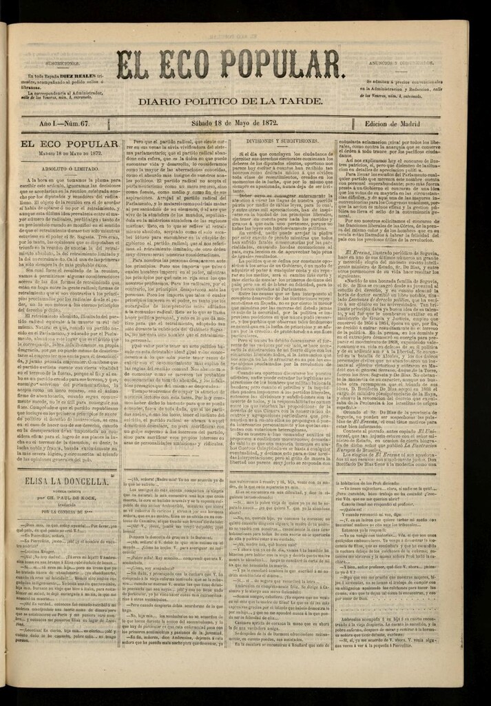 Miniatura de El Eco Popular del 18 de mayo de 1872