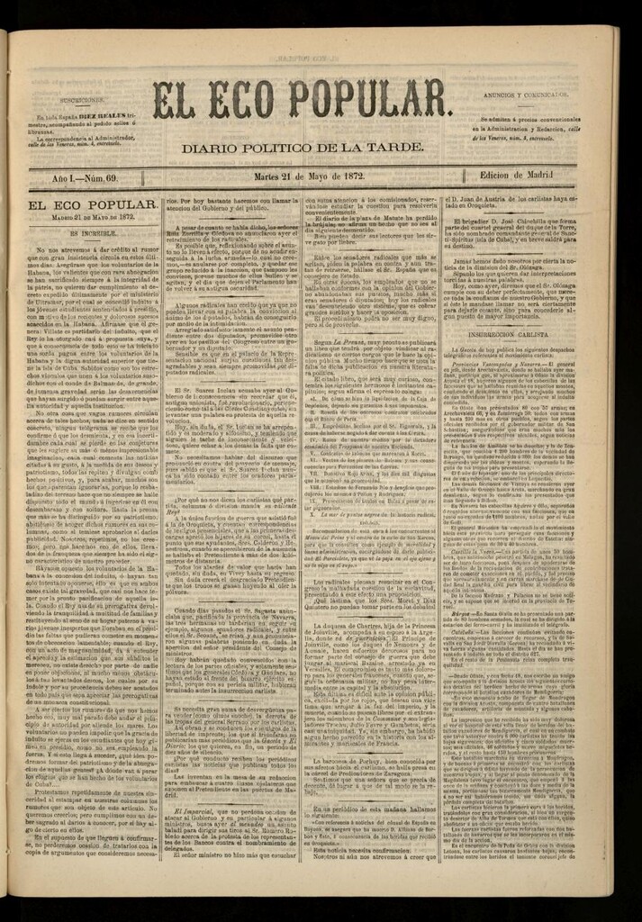 Miniatura de El Eco Popular del 21 de mayo de 1872