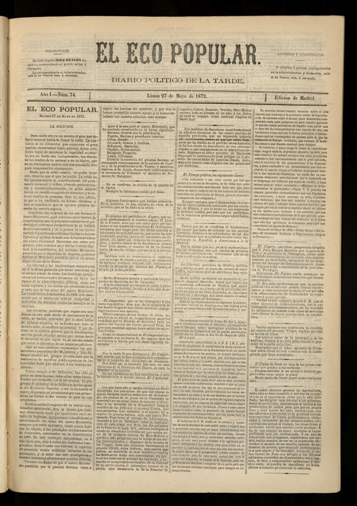 Miniatura de El Eco Popular del 27 de mayo de 1872